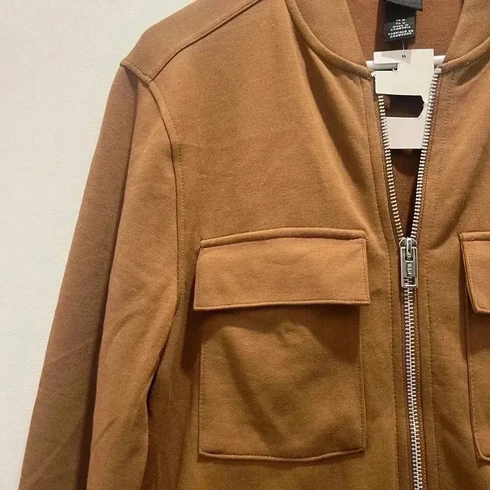H&M Men's M Brown Bomber Jacket Comfort Knit with Pockets​​